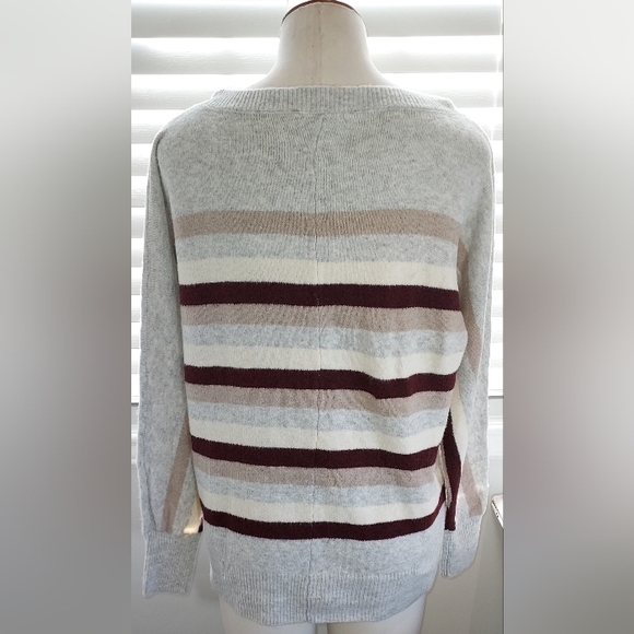 Workshop Gray with Multi Colored Stripes Long Sleeve Sweater NWT - Picture 4 of 7